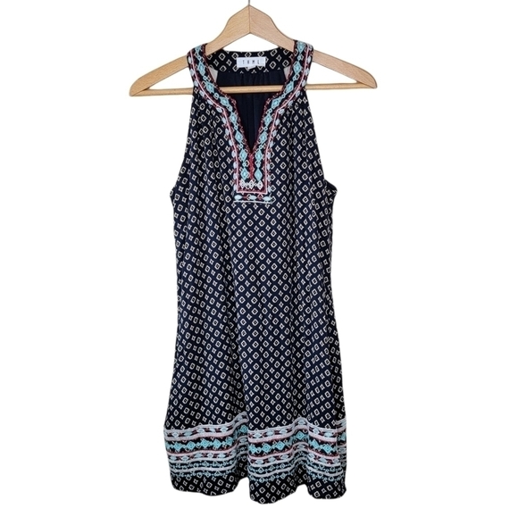 THML | Navy Diamond Print Dress with Embroidery Size Small - Picture 1 of 6